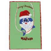 かわいいサメ🦈クリスマスキッズおもしろいすごい海 ミディアムペーパーバッグ (正面)