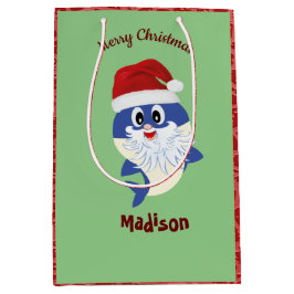 かわいいサメ🦈クリスマスキッズおもしろいすごい海 ミディアムペーパーバッグ