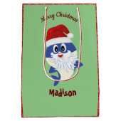 かわいいサメ🦈クリスマスキッズおもしろいすごい海 ミディアムペーパーバッグ (裏面)