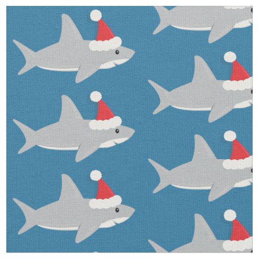 かわいいサメサンタハットクリスマス ファブリック (クローズアップ)