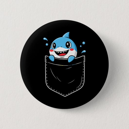 かわいいサメポケットの面白いミーム 缶バッジ (正面)