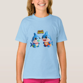 かわいいサメ家族の3Dキャラクター かわいいスタイル Tシャツ