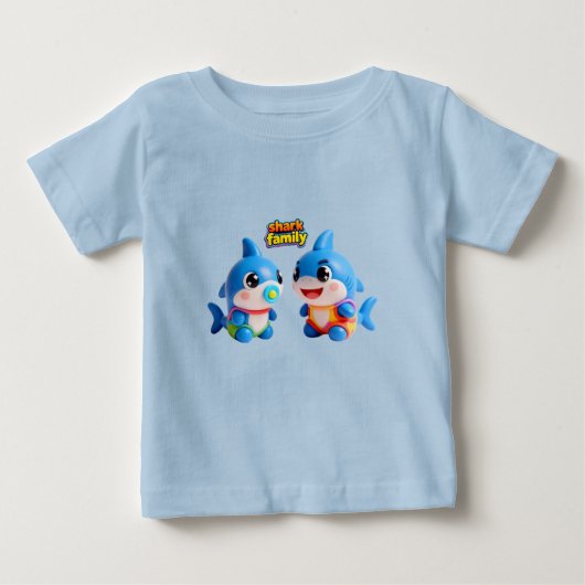 かわいいサメ家族 3D カートゥーン キャラクター かわいいスタイル ベビーTシャツ (正面)