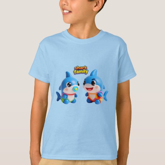 かわいいサメ家族 3D カートゥーン キャラクター かわいいスタイル Tシャツ (正面)
