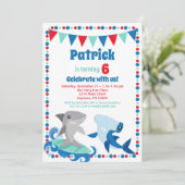 かわいいサメ招待状おもしろいバースデーパーティー 招待状 (スタンド正面)