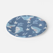 かわいいサメ柄の水中パーティー ペーパープレート (アングル)