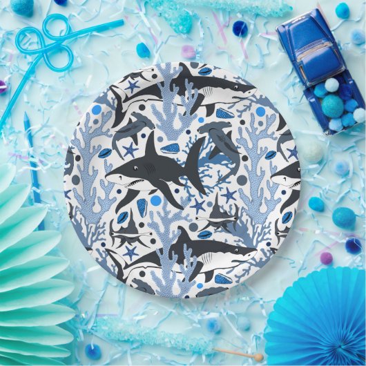 かわいいサメ柄ビーチパーティー ペーパープレート (パーティー)