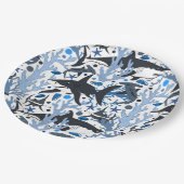 かわいいサメ柄ビーチパーティー ペーパープレート (アングル)