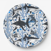 かわいいサメ柄ビーチパーティー ペーパープレート (正面)