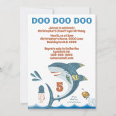 かわいいサメ漫画DIY年齢子供の誕生日パーティー 招待状 (正面)