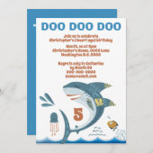 かわいいサメ漫画DIY年齢子供の誕生日パーティー 招待状 (正面/裏面)