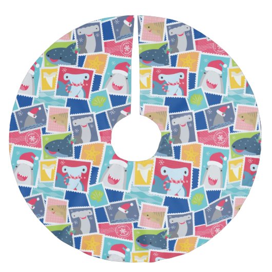 かわいいサメ種のクリスマス ブラッシュドポリエステルツリースカート (正面)