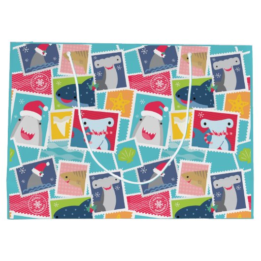 かわいいサメ種のクリスマス ラージペーパーバッグ (裏面)