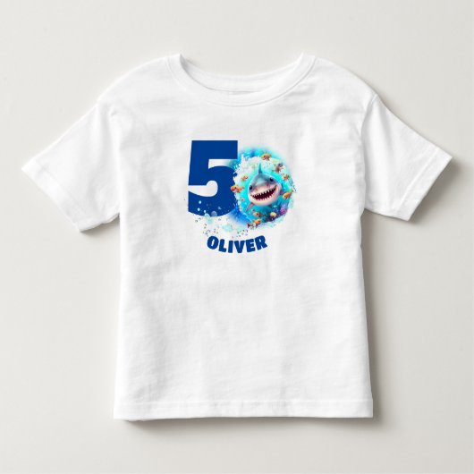 かわいいサメ誕生日ネームボーイ トドラーTシャツ (正面)
