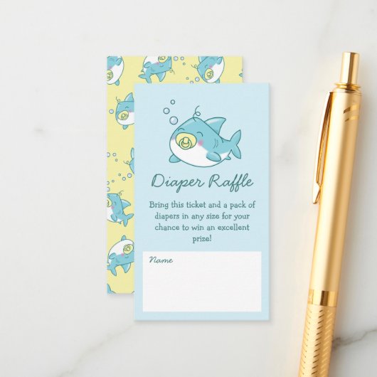 かわいいサメ赤ちゃんシャワーかわいいおむつラッフル エンクロージャーカード (正面/裏面インサイチュ)