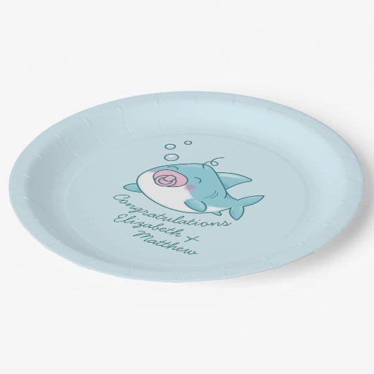 かわいいサメ赤ちゃんシャワーかわいいピンクガール ペーパープレート (アングル)