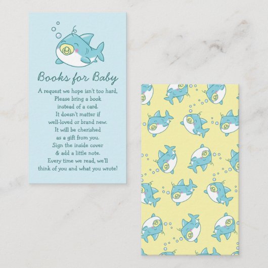 かわいいサメ赤ちゃんシャワーかわいい本ベビー エンクロージャーカード (正面/裏面)