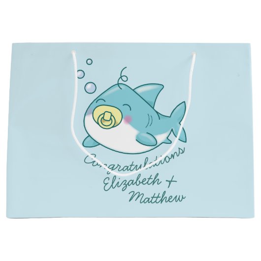 かわいいサメ赤ちゃんシャワーかわいい ラージペーパーバッグ (正面)