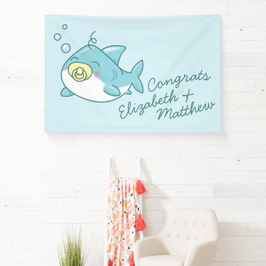 かわいいサメ赤ちゃんシャワーかわいい 横断幕 (インサイチュ)