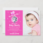 かわいいサメ風船フォト誕生日ピンクありがとう 招待状 (正面)