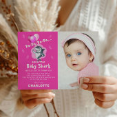 かわいいサメ風船フォト誕生日ピンクありがとう 招待状