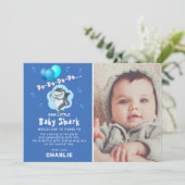 かわいいサメ風船 写真 誕生日 ブルー サンクス 招待状 (スタンド正面)