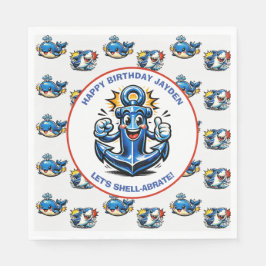 かわいいサメ、クジラとアンカー少年の誕生日 スタンダードランチョンナプキン