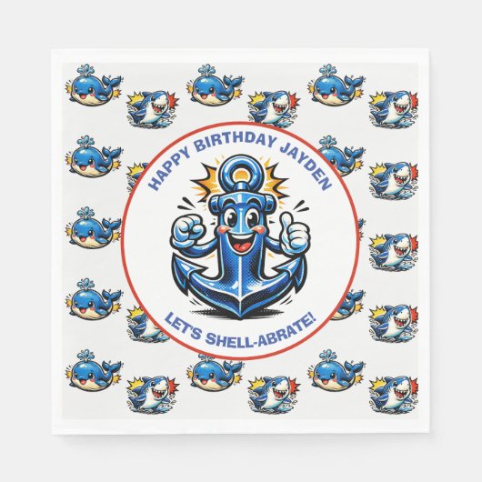 かわいいサメ、クジラとアンカー少年の誕生日 スタンダードランチョンナプキン (正面)