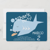 かわいいサメ 幾何学的な魚 誕生日 おしゃれ ブルー 招待状 (正面)
