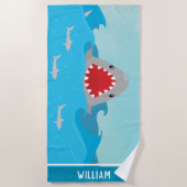 かわいいサメ(水) |少年パーソナライズされた ビーチタオル (正面)