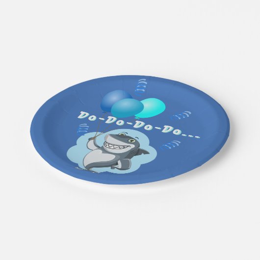 かわいいサメ |青いバルーン誕生日 ペーパープレート (アングル)