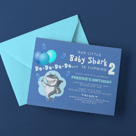 かわいいサメ | 青い風船の誕生日 招待状