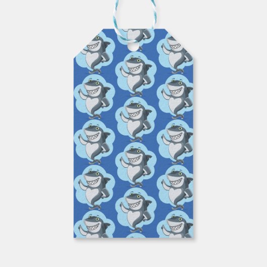 かわいいサメ |青誕生日 パーソナライズされた ギフトタグ (裏面)