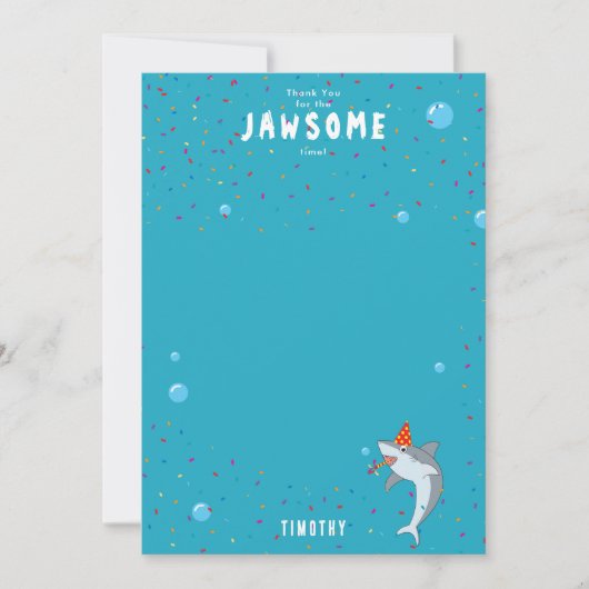 かわいいサメin海子供の誕生日パーティー サンキューカード (正面)