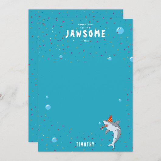 かわいいサメin海子供の誕生日パーティー サンキューカード (正面/裏面)