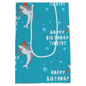 かわいいサメin海子供の誕生日パーティー ミディアムペーパーバッグ (裏面)