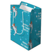 かわいいサメin海子供の誕生日パーティー ミディアムペーパーバッグ (裏面アングル)