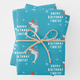 かわいいサメin海子供の誕生日パーティー ラッピングペーパーシート