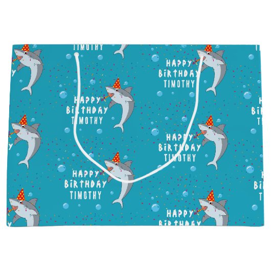 かわいいサメin海子供の誕生日パーティー ラージペーパーバッグ (正面)