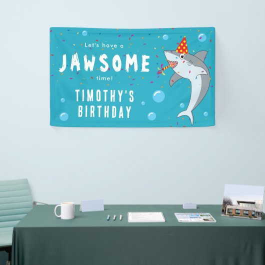 かわいいサメin海子供の誕生日パーティー 横断幕 (トレードショー)