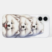 かわいいサモエドの子犬の積み重ね iPhoneケース (裏面横)