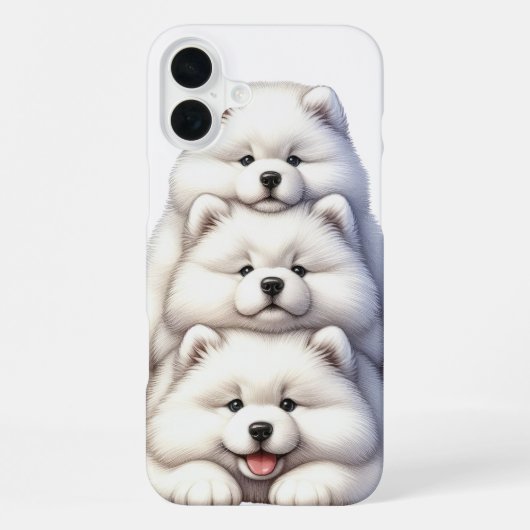 かわいいサモエドの子犬の積み重ね iPhoneケース (裏面)