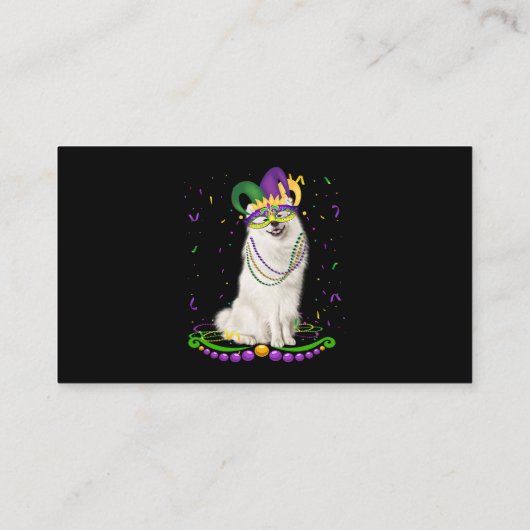 かわいいサモエード着用カーニバルマスクマルディグラスドッグス 名刺 (裏面)