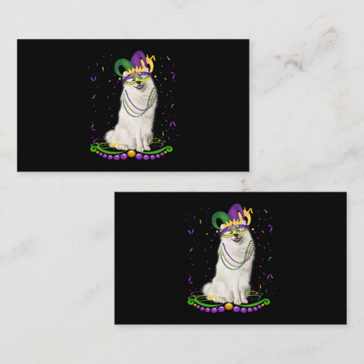 かわいいサモエード着用カーニバルマスクマルディグラスドッグス 名刺 (正面/裏面)