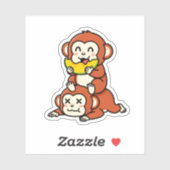 かわいいサルがスイカを食べる面白いスタックアート シール (シート)