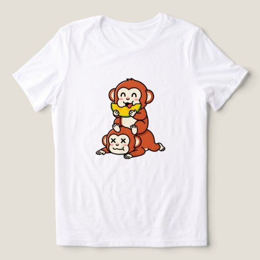 かわいいサルがスイカを食べる面白いスタックアート トライブレンドTシャツ (デザイン正面)
