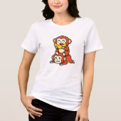 かわいいサルがスイカを食べる面白いスタックアート トライブレンドTシャツ (正面)