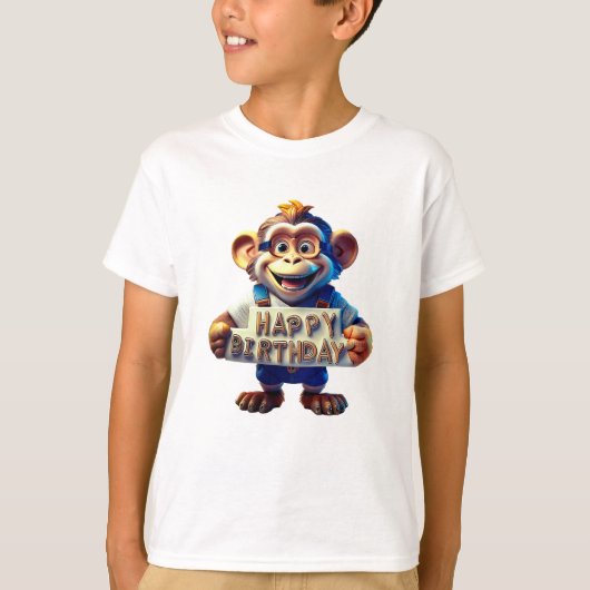 かわいいサルが描かれたカートゥーン バースデーイラスト Tシャツ (正面)