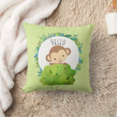 かわいいサルが茂みの背後から覗き込む|こんにちは クッション (ブランケット)
