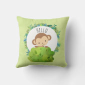 かわいいサルが茂みの背後から覗き込む|こんにちは クッション (裏面)